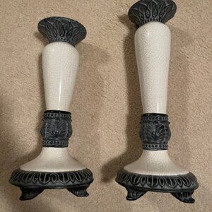 Fitz & Floyd Ceramic Pillar Candle Holder Set of Two 15" & 13"